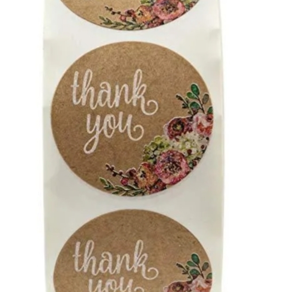 500 Brown Floral Thank You Stickers